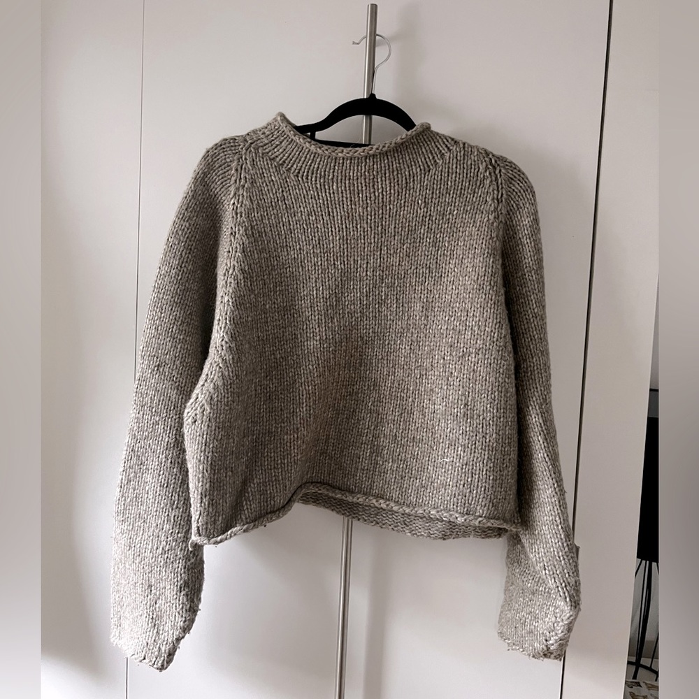 Tan wool cowl neck sweater
